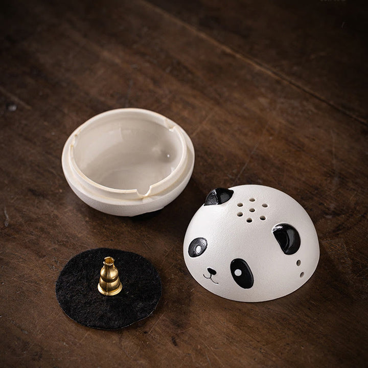 Quemador de incienso de cerámica curativo con forma de panda y Buddha Stones para decoración de escritorio
