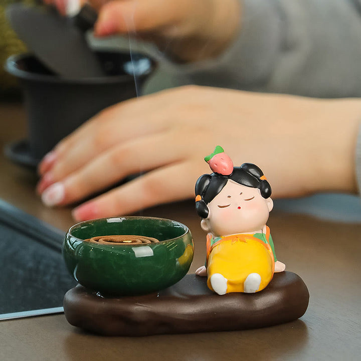 Quemador de incienso de cerámica para decoración de escritorio con Buddha Stones de la dinastía Tang para curación de alimentos