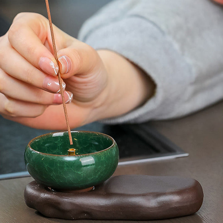 Quemador de incienso de cerámica para decoración de escritorio con Buddha Stones de la dinastía Tang para curación de alimentos