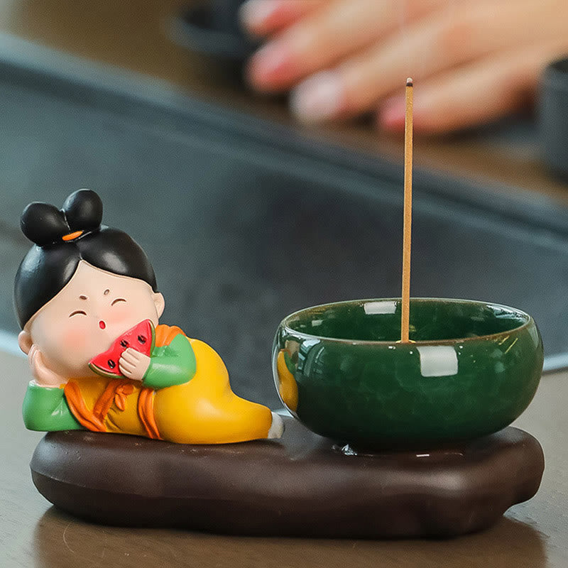Quemador de incienso de cerámica para decoración de escritorio con Buddha Stones de la dinastía Tang para curación de alimentos