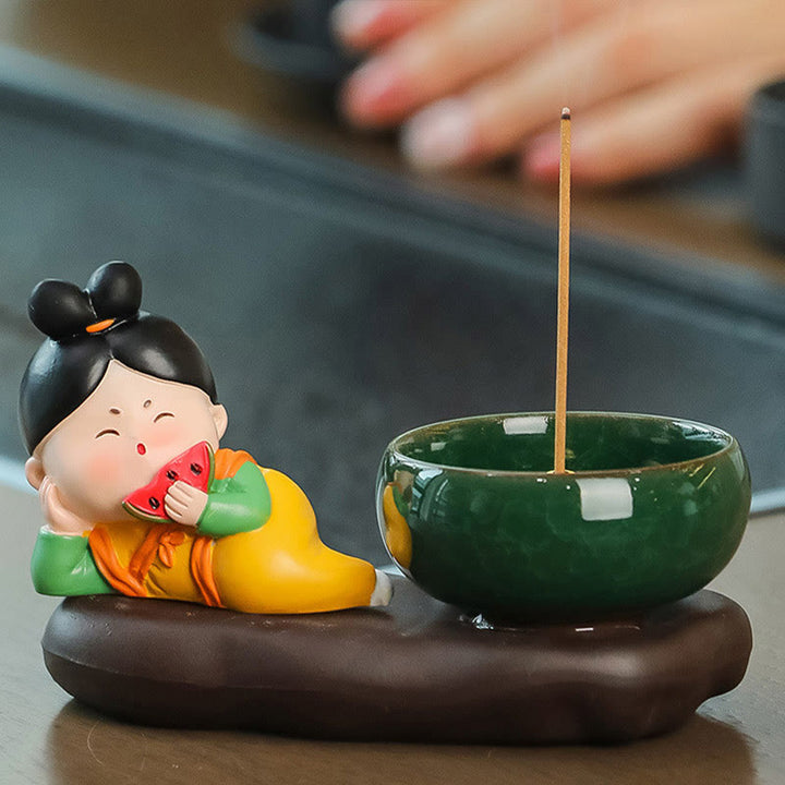 Quemador de incienso de cerámica para decoración de escritorio con Buddha Stones de la dinastía Tang para curación de alimentos