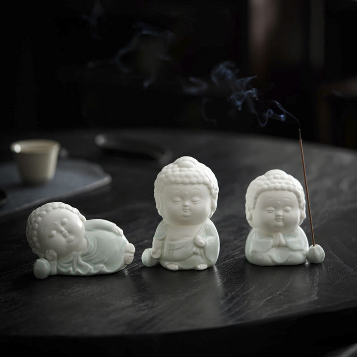 Quemador de incienso de cerámica para decoración de escritorio, con Buddha Stones , sentado, de pie y reclinado