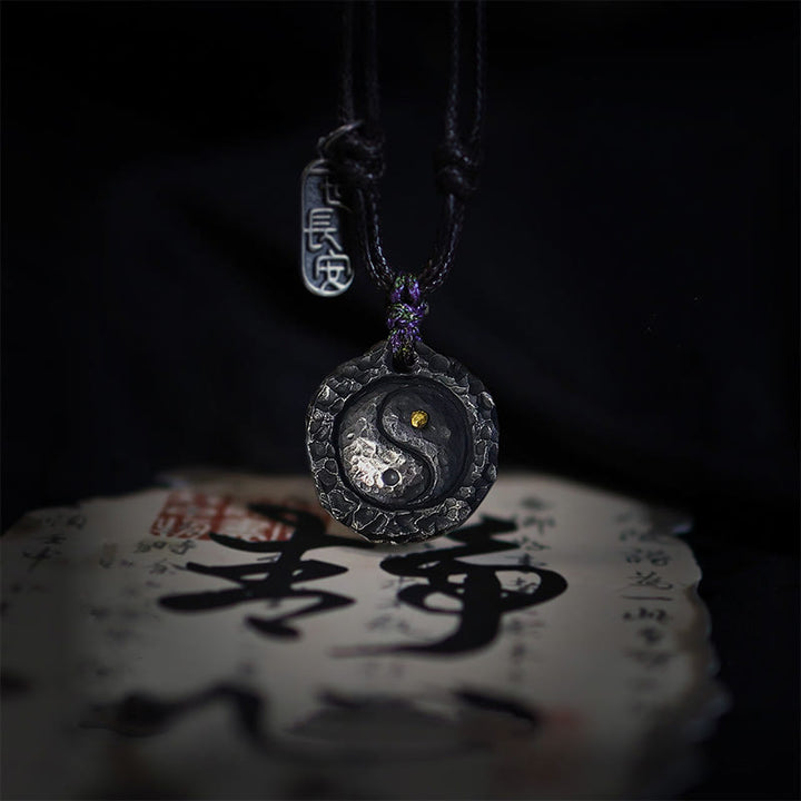 Colgante de collar de armonía con diseño de Tai Chi Yin Yang de plata de ley 999 con Buddha Stones - image 0