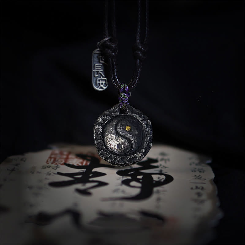 Colgante de collar de armonía con diseño de Tai Chi Yin Yang de plata de ley 999 con Buddha Stones - image 0