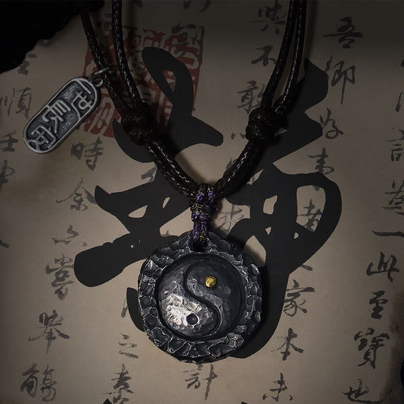 Colgante de collar de armonía con diseño de Tai Chi Yin Yang de plata de ley 999 con Buddha Stones - image 1