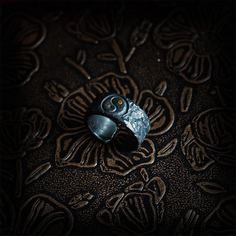 Anillo de equilibrio Yin Yang de plata de ley 999 con Buddha Stones - image 1