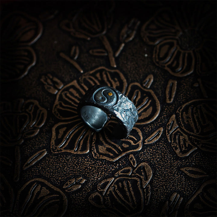 Anillo de equilibrio Yin Yang de plata de ley 999 con Buddha Stones - image 1