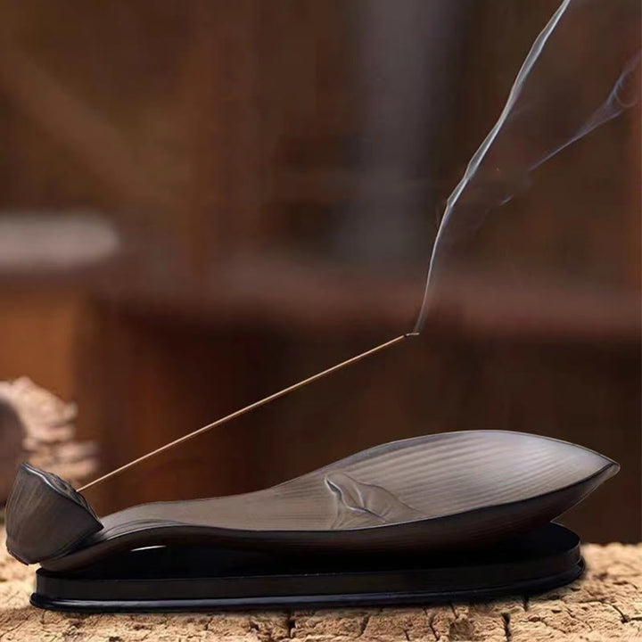 Quemador de incienso de cerámica marrón con forma de vaina de loto y Buddha Stones para curación zen - image 4