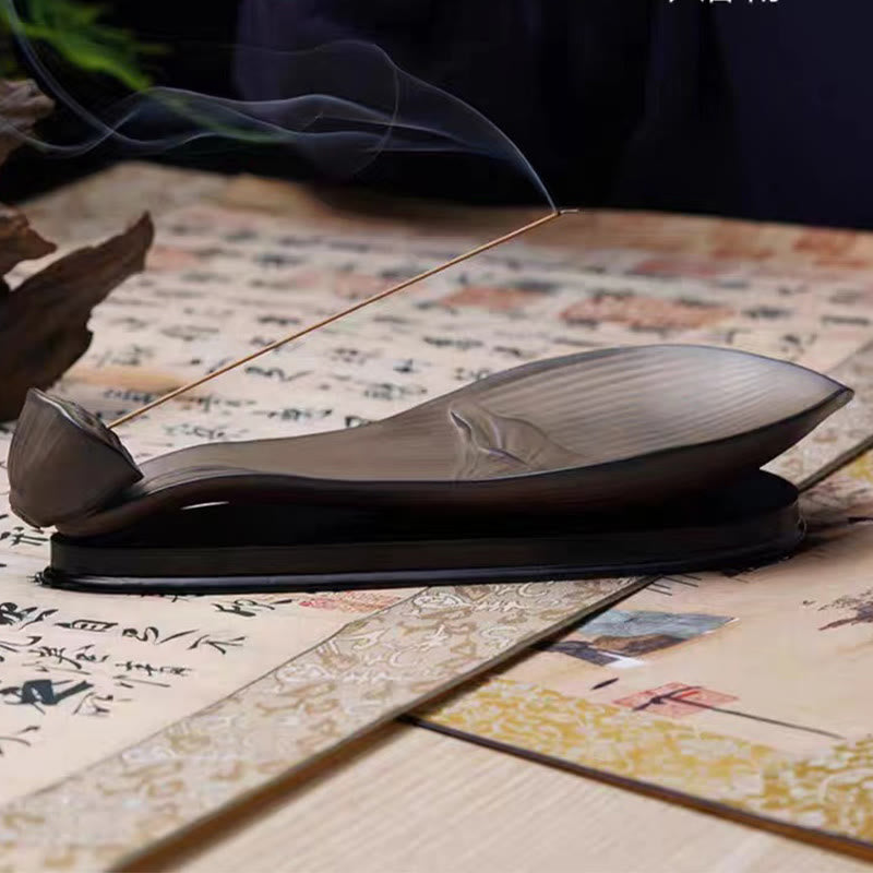 Quemador de incienso de cerámica marrón con forma de vaina de loto y Buddha Stones para curación zen