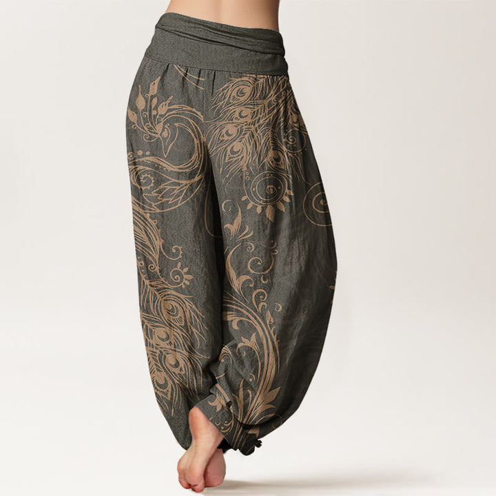 Pantalones bombachos de cintura elástica para mujer, de algodón, con diseño informal de pavo Buddha Stones. - image 1