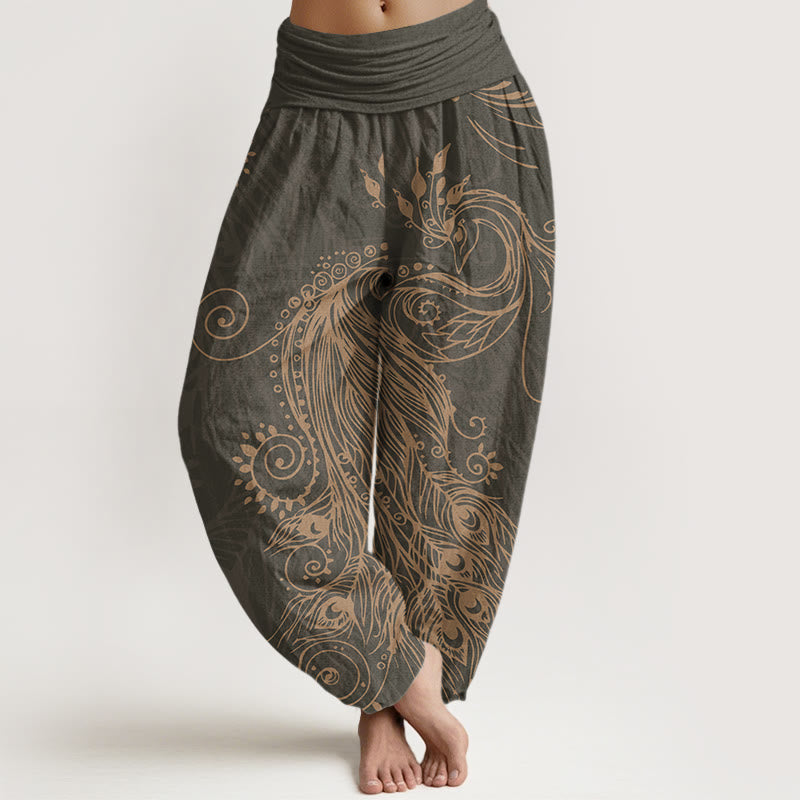 Pantalones bombachos de cintura elástica para mujer, de algodón, con diseño informal de pavo Buddha Stones. - Gris oscuro - US22，UK/AU26，EU54 (6XL) - image 0