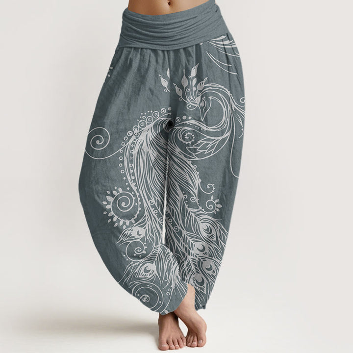 Pantalones harén con cintura elástica para mujer, diseño informal de pavo real y Buddha Stones - Gris pizarra - US22，UK/AU26，EU54 (6XL) - image 4