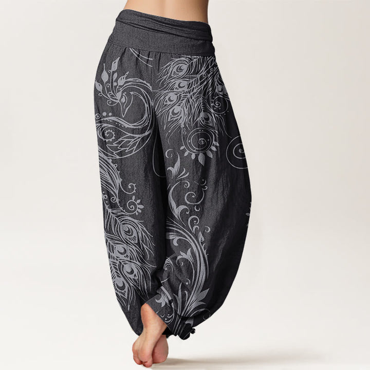 Pantalones harén con cintura elástica para mujer, diseño informal de pavo real y Buddha Stones - image 8
