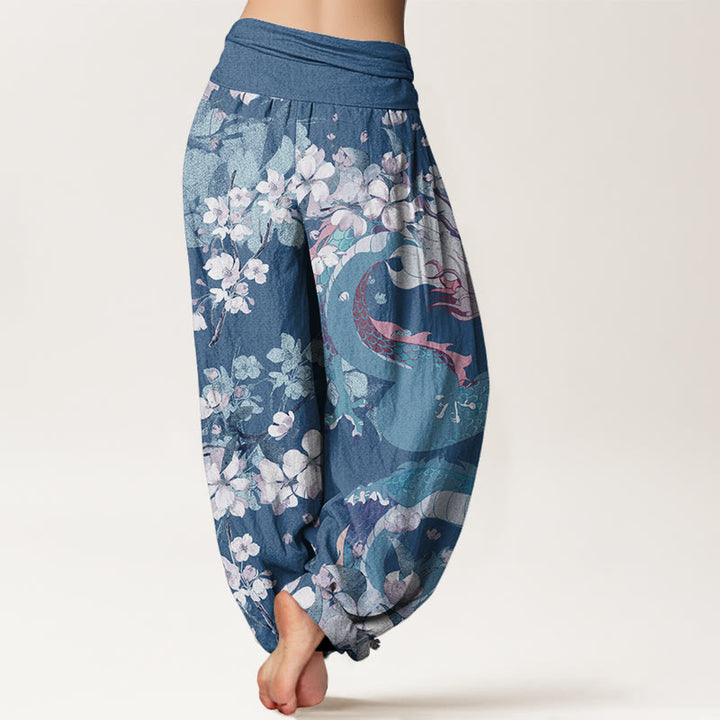 Pantalones bombachos de cintura elástica para mujer, de algodón, estilo casual, con estampado de dragones y flores de cerezo y piedras de Buddha Stones. - image 5