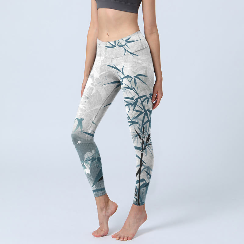Leggings de yoga para mujer con estampado de bambú y Buddha Stones - Humo blanco - US18，UK/AU22，EU50 (4XL) - image 1