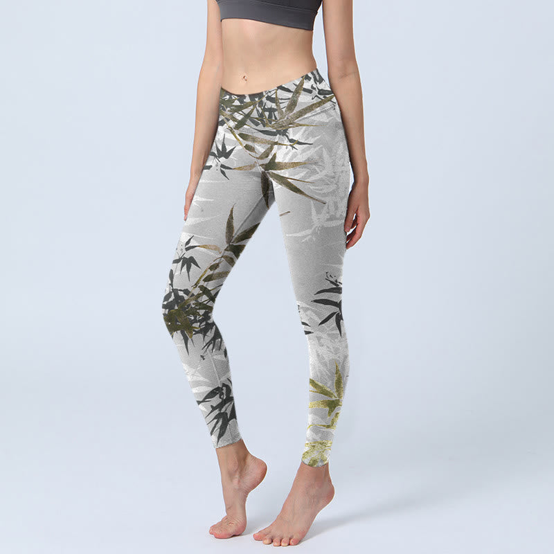 Leggings de yoga para mujer con estampado de hojas de bambú y Buddha Stones en color gris oscuro - Gris oscuro - US18，UK/AU22，EU50 (4XL) - image 1