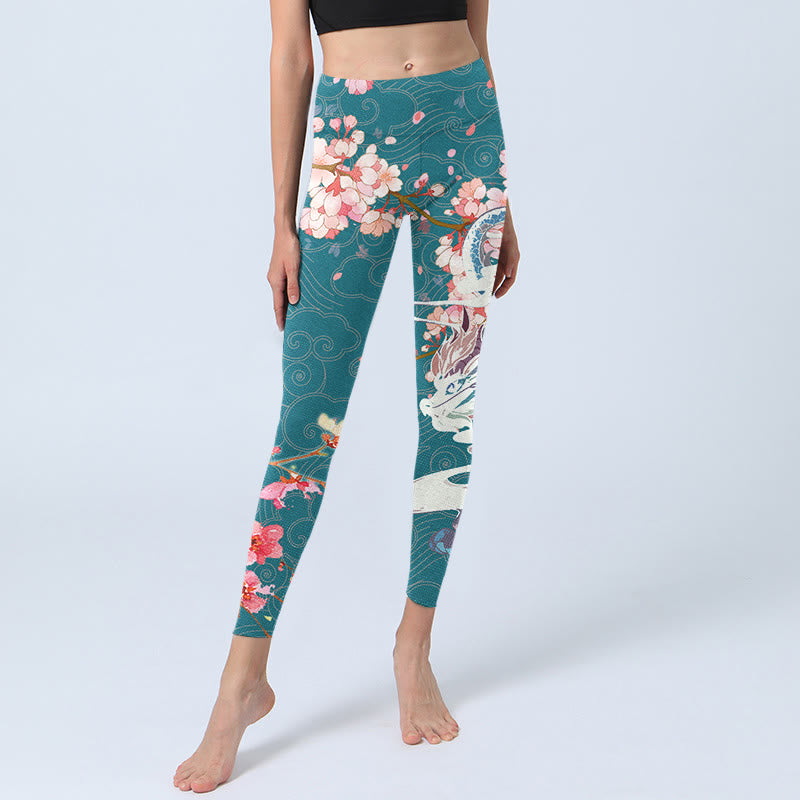 Leggings de yoga para mujer con estampado de flores de cerezo, dragón y piedras de Buddha Stones - image 5