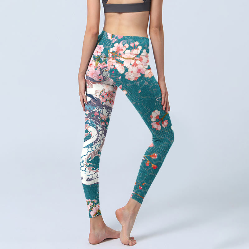 Leggings de yoga para mujer con estampado de flores de cerezo, dragón y piedras de Buddha Stones - image 5