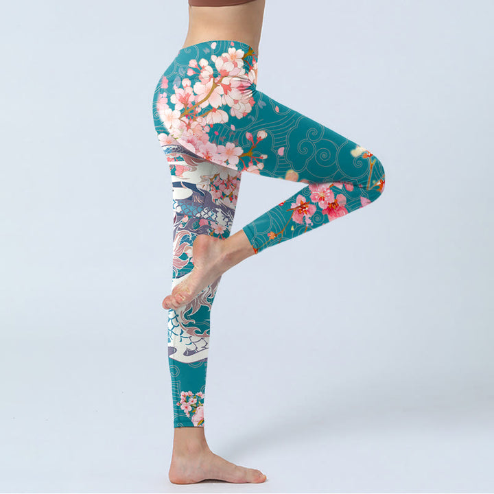 Leggings de yoga para mujer con estampado de flores de cerezo, dragón y piedras de Buddha Stones - image 3