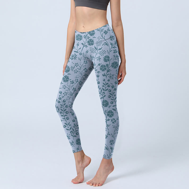 Leggings de yoga para mujer con estampado de plantas y flores exuberantes y Buddha Stones - Azul acero claro - US18，UK/AU22，EU50 (4XL) - image 0