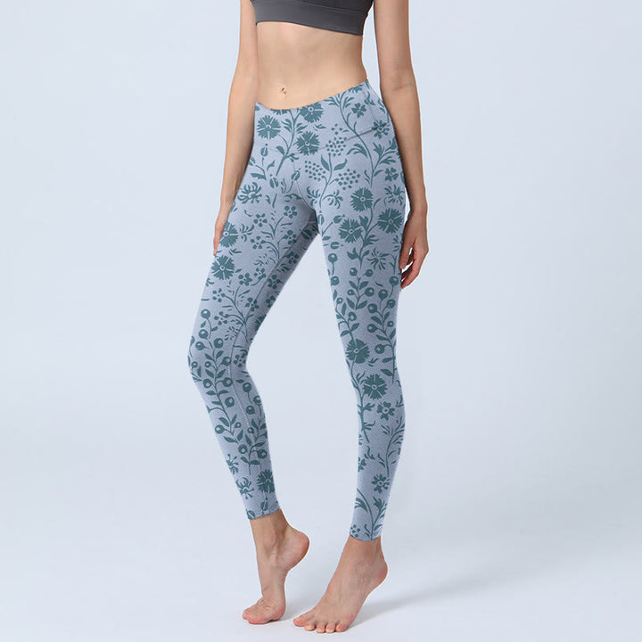 Leggings de yoga para mujer con estampado de plantas y flores exuberantes y Buddha Stones - Azul acero claro - US18，UK/AU22，EU50 (4XL) - image 1