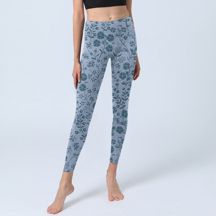 Leggings de yoga para mujer con estampado de plantas y flores exuberantes y Buddha Stones - image 5