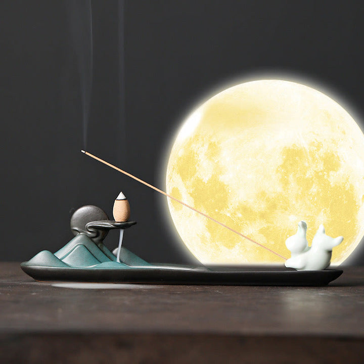 Quemador de incienso de cerámica con forma de conejo, luna y Buddha Stones, PiXiu, para curación de montañas - image 4