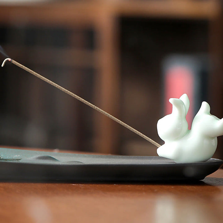 Quemador de incienso de cerámica con forma de conejo, luna y Buddha Stones, PiXiu, para curación de montañas - image 7