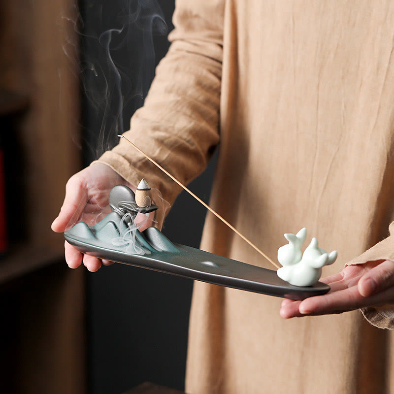 Quemador de incienso de cerámica con forma de conejo, luna y Buddha Stones, PiXiu, para curación de montañas - image 2