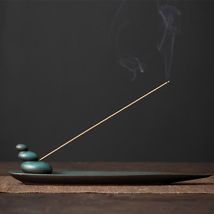 Quemador de incienso de cerámica curativo de bambú con forma de mariposa, tres Buddha Stones