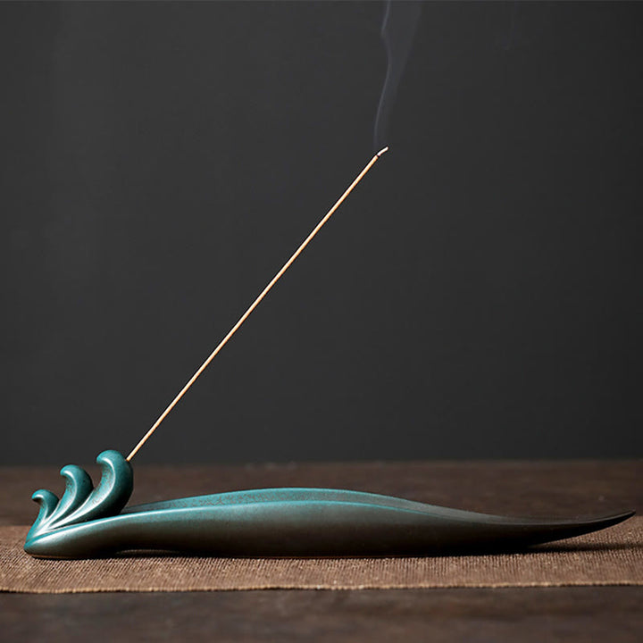 Quemador de incienso de cerámica curativo de bambú con forma de mariposa, tres Buddha Stones - Ondas 24,2*4*3,5cm - image 7