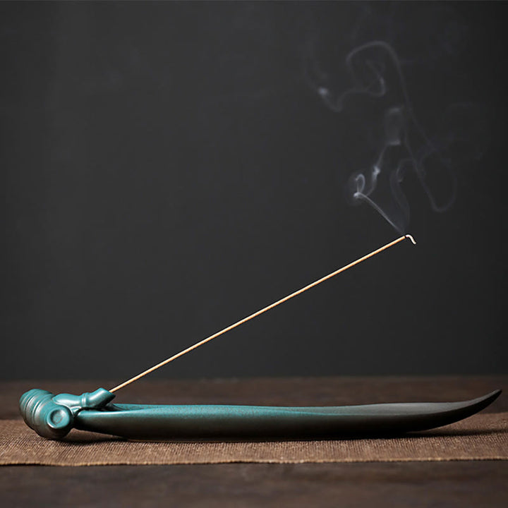 Quemador de incienso de cerámica curativo de bambú con forma de mariposa, tres Buddha Stones