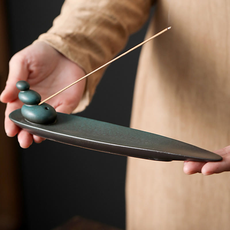 Quemador de incienso de cerámica curativo de bambú con forma de mariposa, tres Buddha Stones - image 2