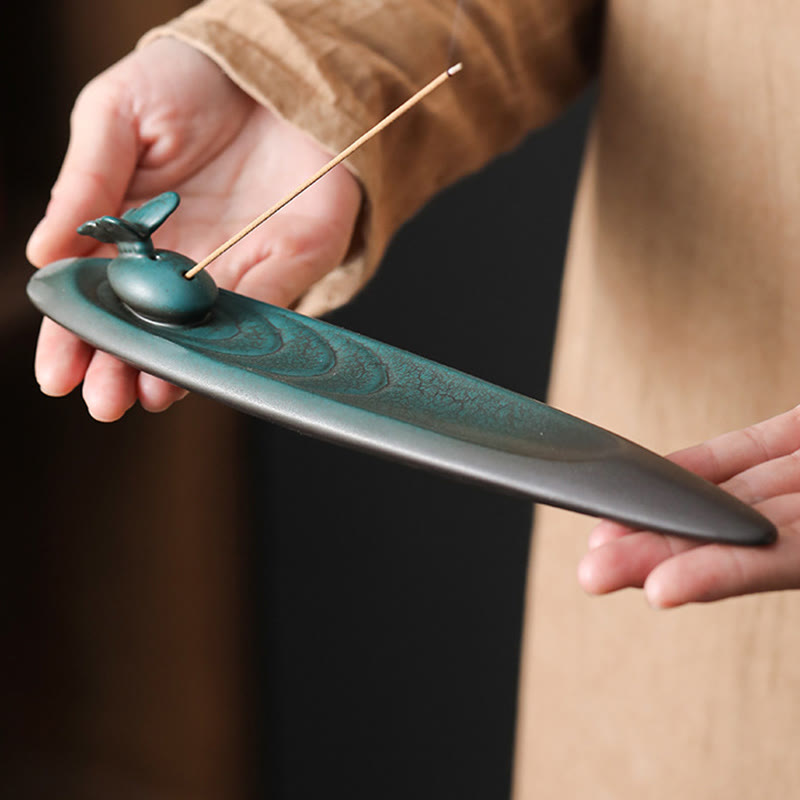 Quemador de incienso de cerámica curativo de bambú con forma de mariposa, tres Buddha Stones