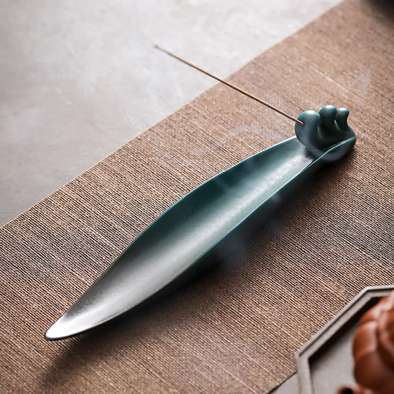 Quemador de incienso de cerámica curativo de bambú con forma de mariposa, tres Buddha Stones