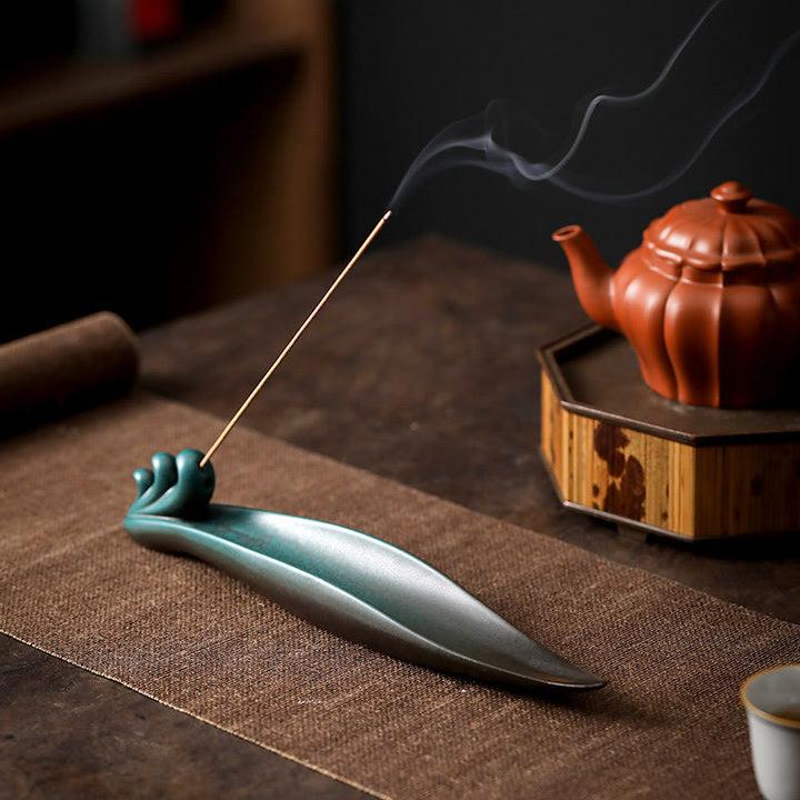 Quemador de incienso de cerámica curativo de bambú con forma de mariposa, tres Buddha Stones