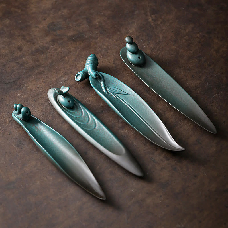 Quemador de incienso de cerámica curativo de bambú con forma de mariposa, tres Buddha Stones - image 1