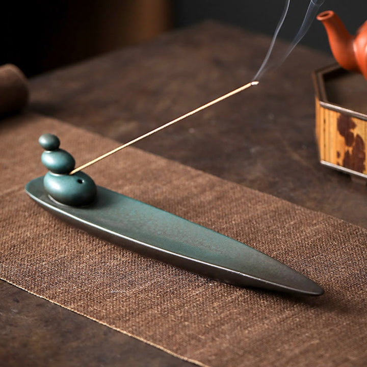 Quemador de incienso de cerámica curativo de bambú con forma de mariposa, tres Buddha Stones - image 3