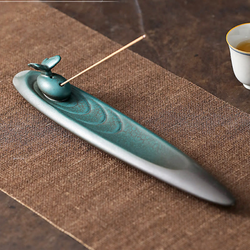 Quemador de incienso de cerámica curativo de bambú con forma de mariposa, tres Buddha Stones - image 13