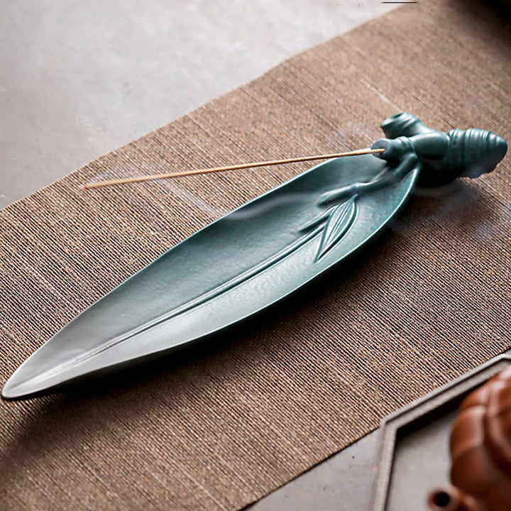 Quemador de incienso de cerámica curativo de bambú con forma de mariposa, tres Buddha Stones