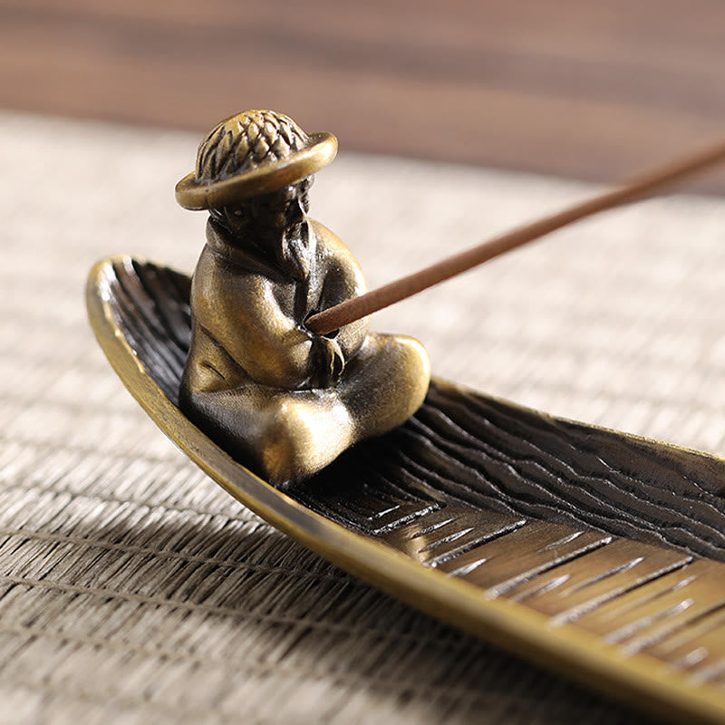 Quemador de incienso de aleación con forma de barco de pescador y Buddha Stones, quemador de incienso curativo decorativo - image 4
