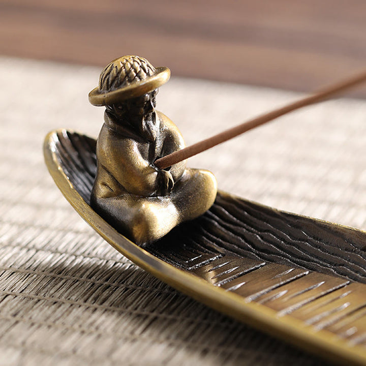 Quemador de incienso de aleación con forma de barco de pescador y Buddha Stones, quemador de incienso curativo decorativo - image 4