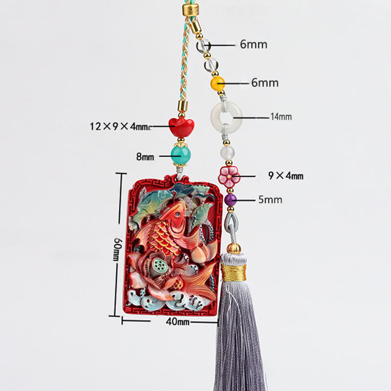 Buddha Stones con cinabrio natural, pez koi, diseño de loto, bendición, paz, hebilla, decoración colgante para coche