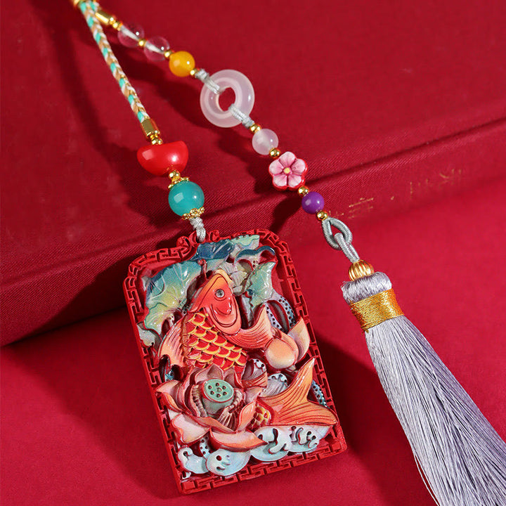 Buddha Stones con cinabrio natural, pez koi, diseño de loto, bendición, paz, hebilla, decoración colgante para coche