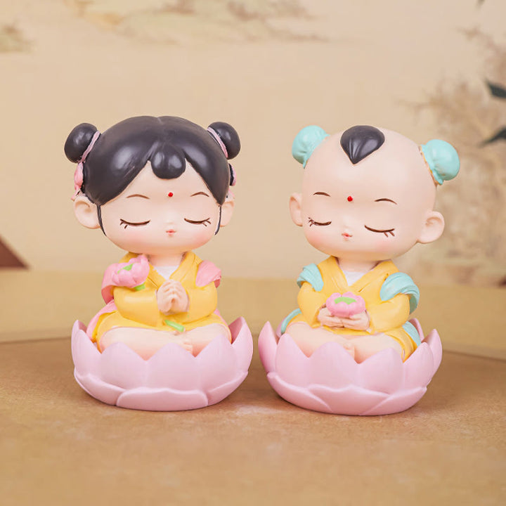 Estatua de resina para niño y niña con diseño de loto de Avalokitesvara y Buddha Stones para meditación, armonía y decoración del hogar - image 15