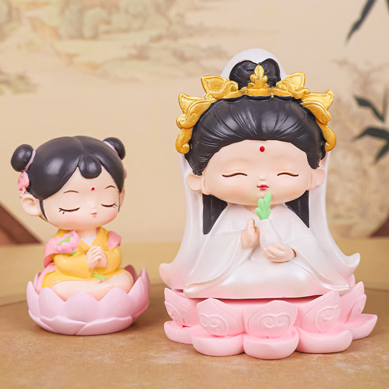 Estatua de resina para niño y niña con diseño de loto de Avalokitesvara y Buddha Stones para meditación, armonía y decoración del hogar - image 0