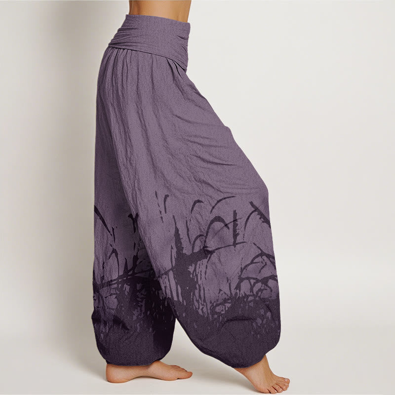 Pantalones harén con cintura elástica para mujer con estampado de hierba silvestre y Buddha Stones - image 8