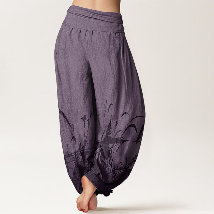 Pantalones harén con cintura elástica para mujer con estampado de hierba silvestre y Buddha Stones - image 10