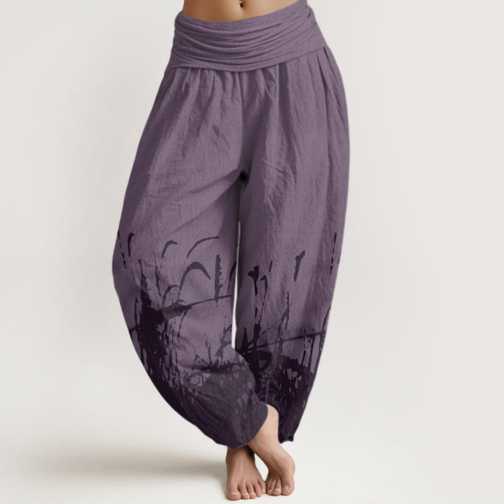 Pantalones harén con cintura elástica para mujer con estampado de hierba silvestre y Buddha Stones - Púrpura - US22，UK/AU26，EU54 (6XL) - image 8