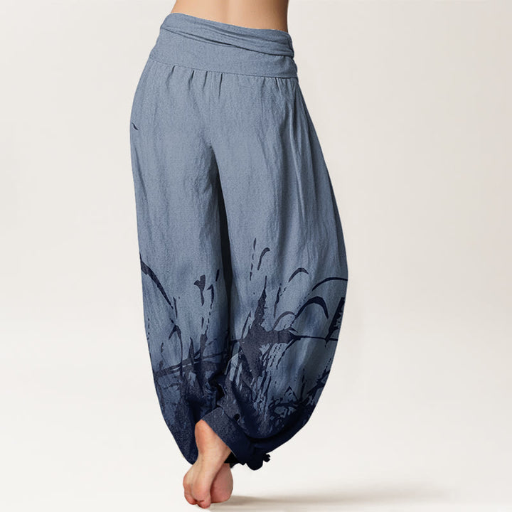 Pantalones harén con cintura elástica para mujer con estampado de hierba silvestre y Buddha Stones - image 7